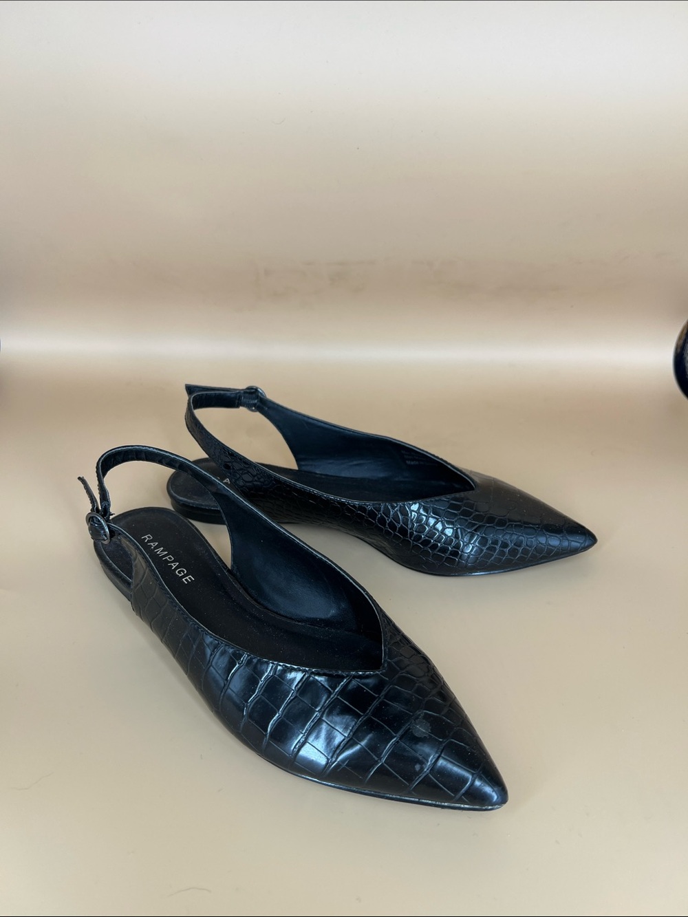 Rampage Black Croc-Embossed Pointed Slingback Flats